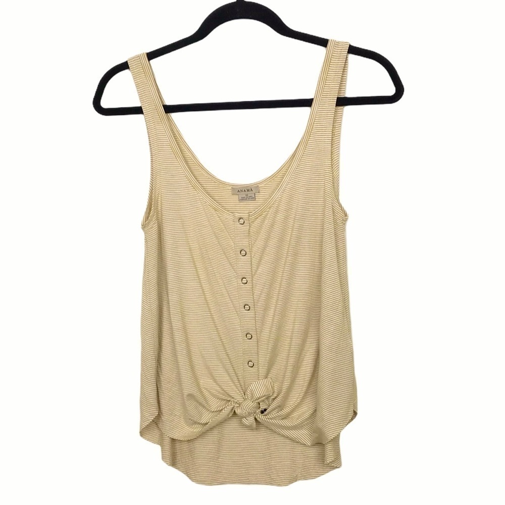 Anama Yellow Tan Stripe Tie Front Tank Top